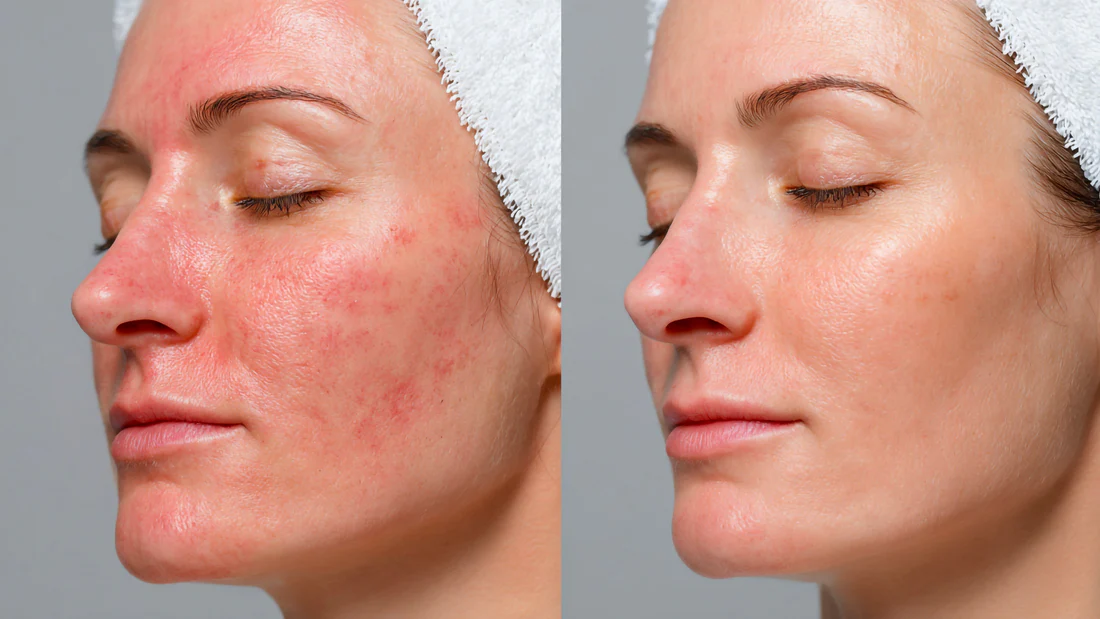 GHK-Cu before and after rosacea redness