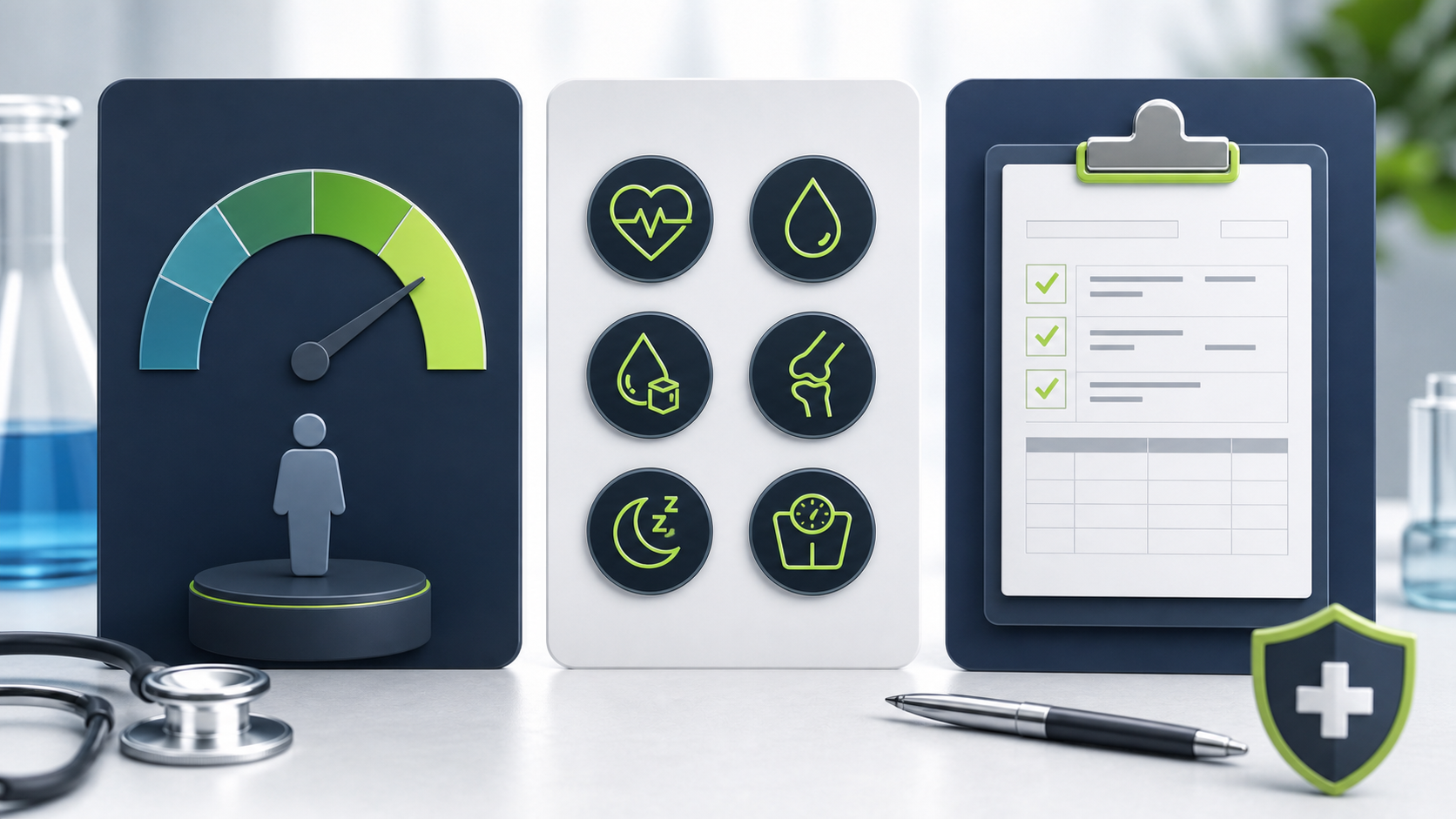 GLP-1 qualification checklist showing BMI, health conditions, and insurance review