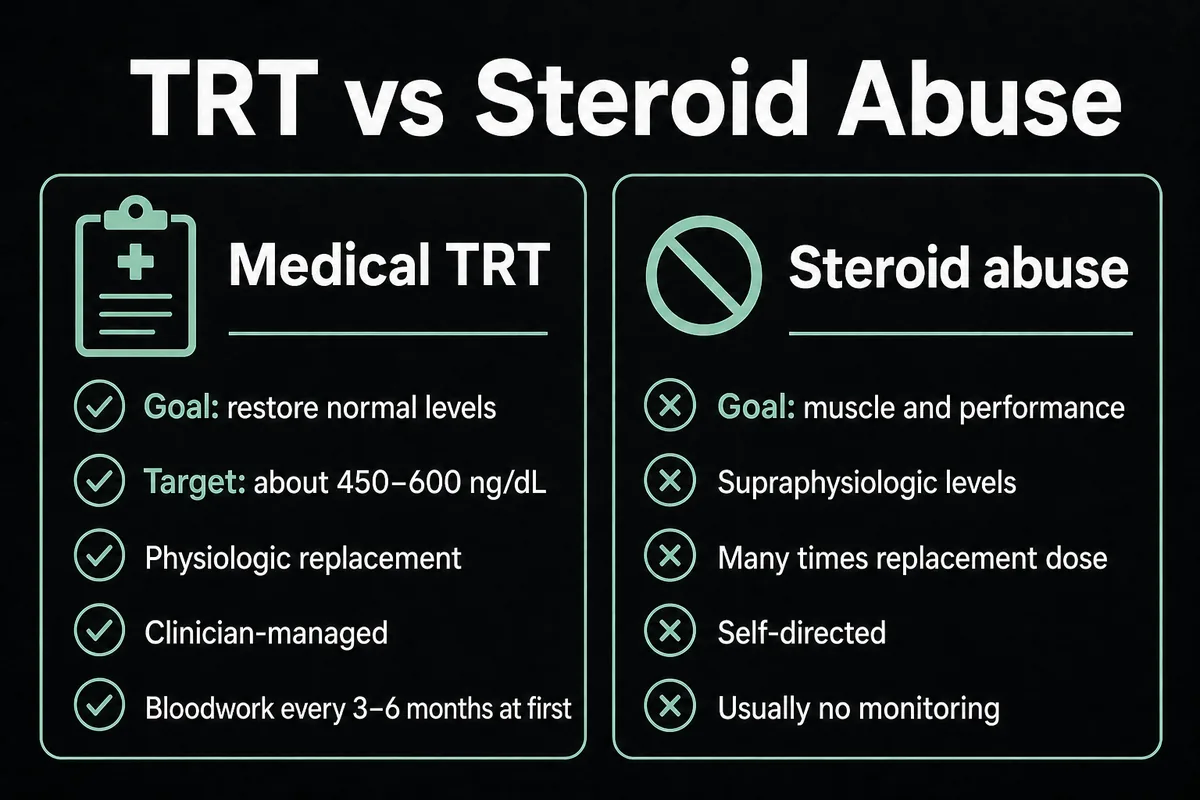 Comparison of clinician-managed medical TRT and anabolic-steroid abuse.