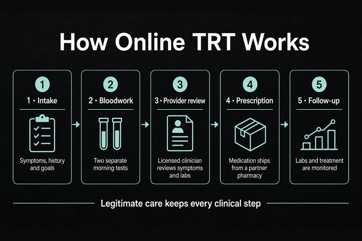 Five steps in the online TRT process