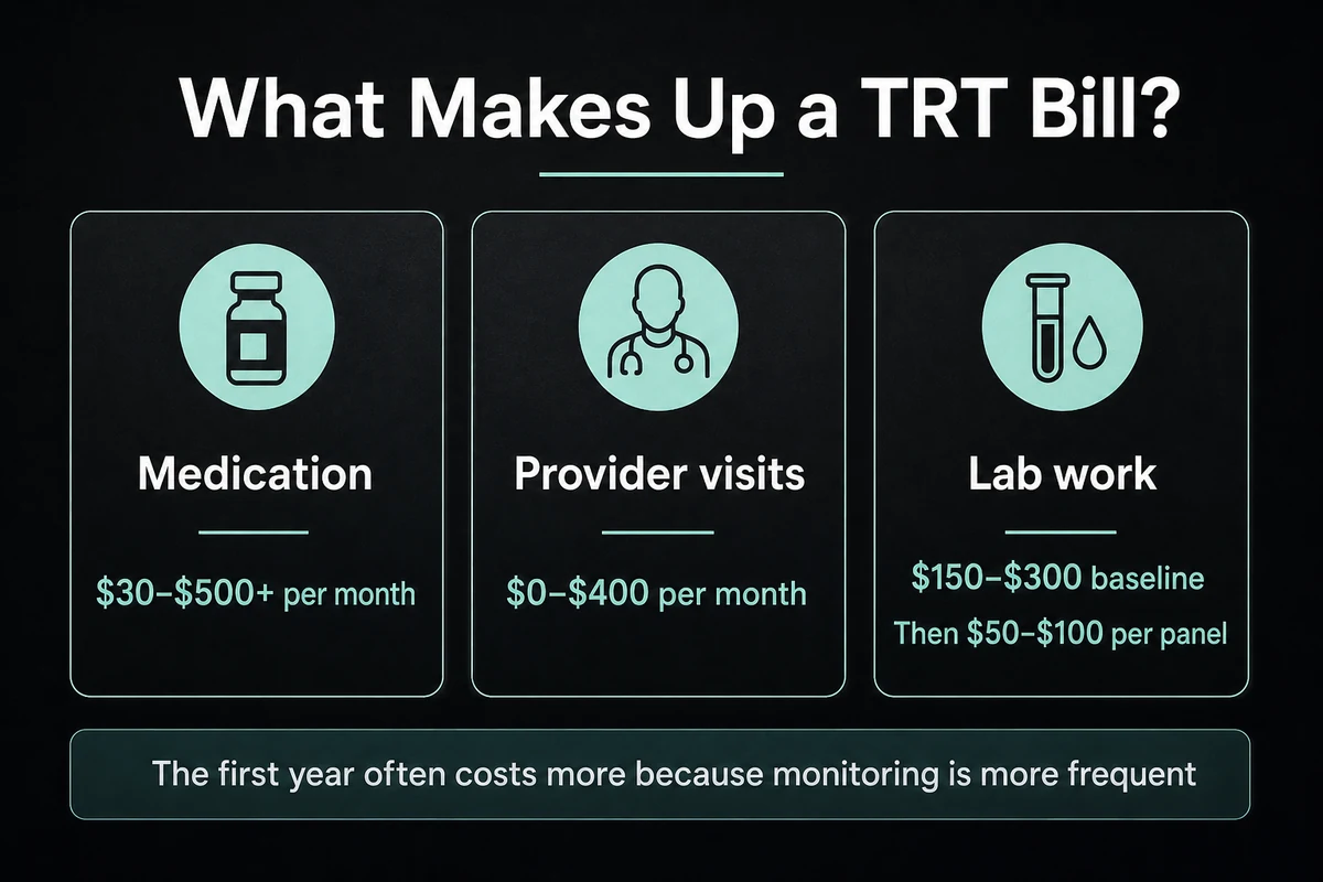 Medication, provider and laboratory components of a TRT bill