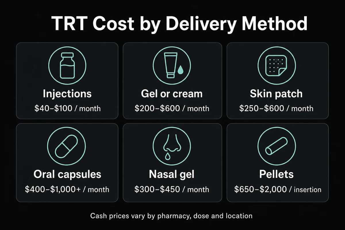 TRT cash cost by delivery method