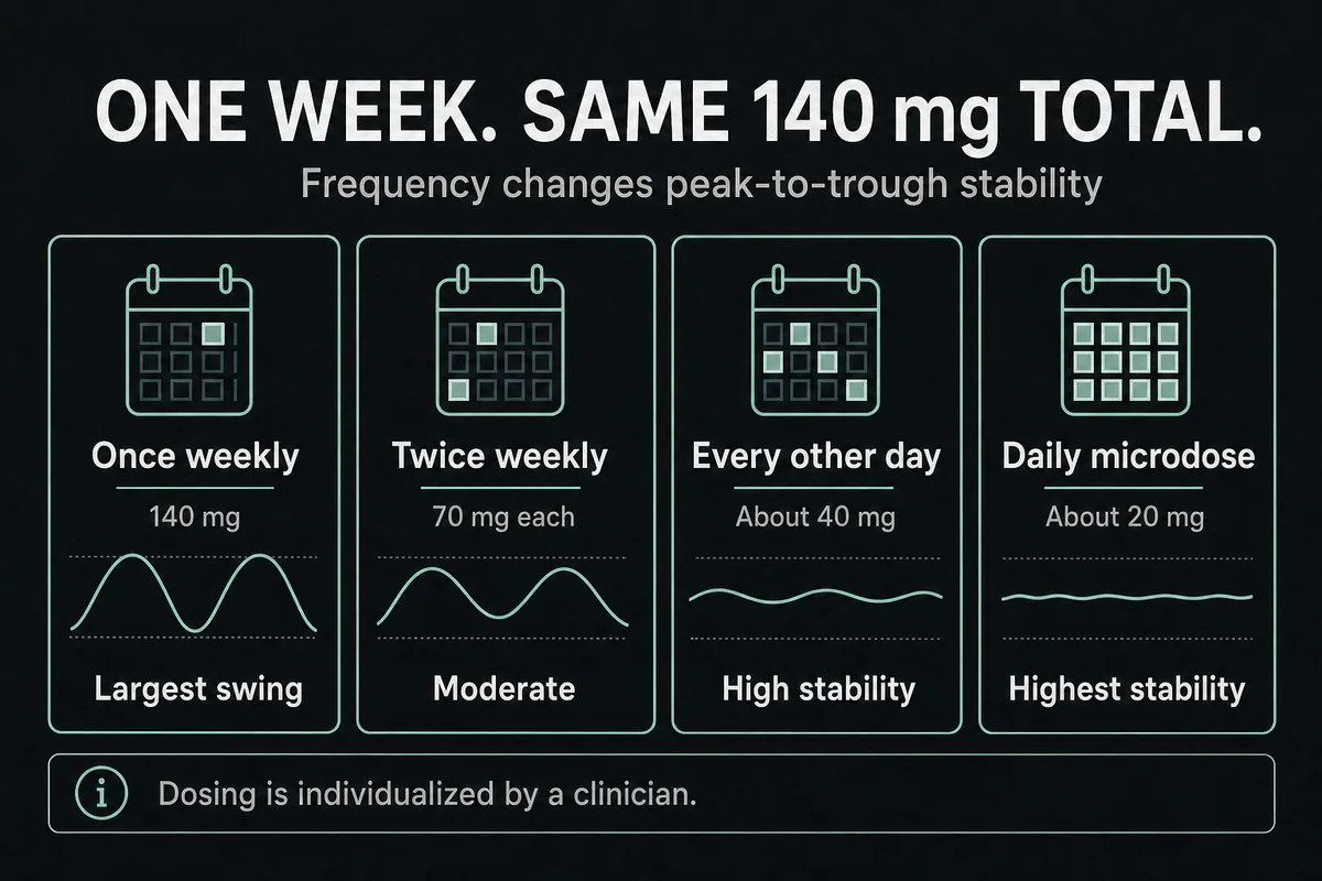 Comparison of injection frequencies using the same 140 milligram weekly TRT total.